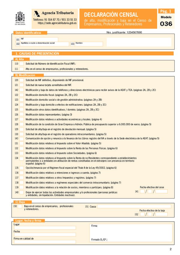 Modelo 036 - Declaración censal alta y baja